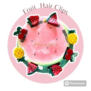 Pink Linen Fruit Hair Clips Set of 8